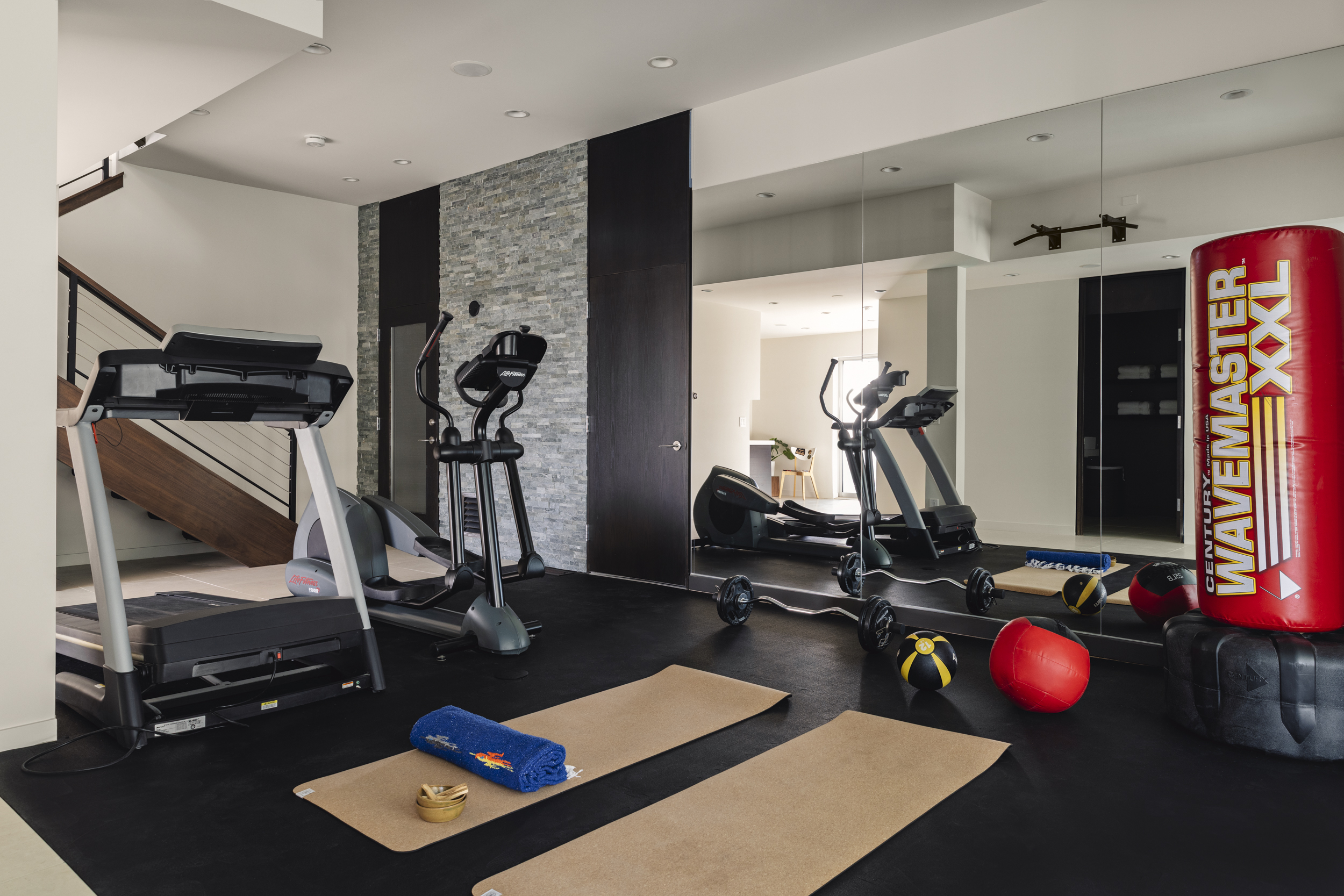 Private home gym with cardio and strength equipment