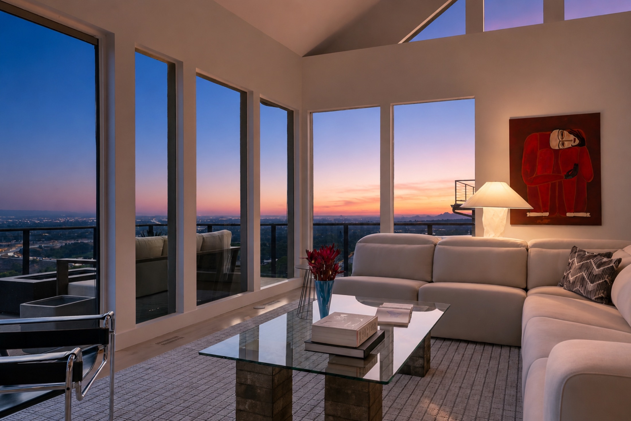 Twilight great room overlooking Salt Lake City and the mountains
