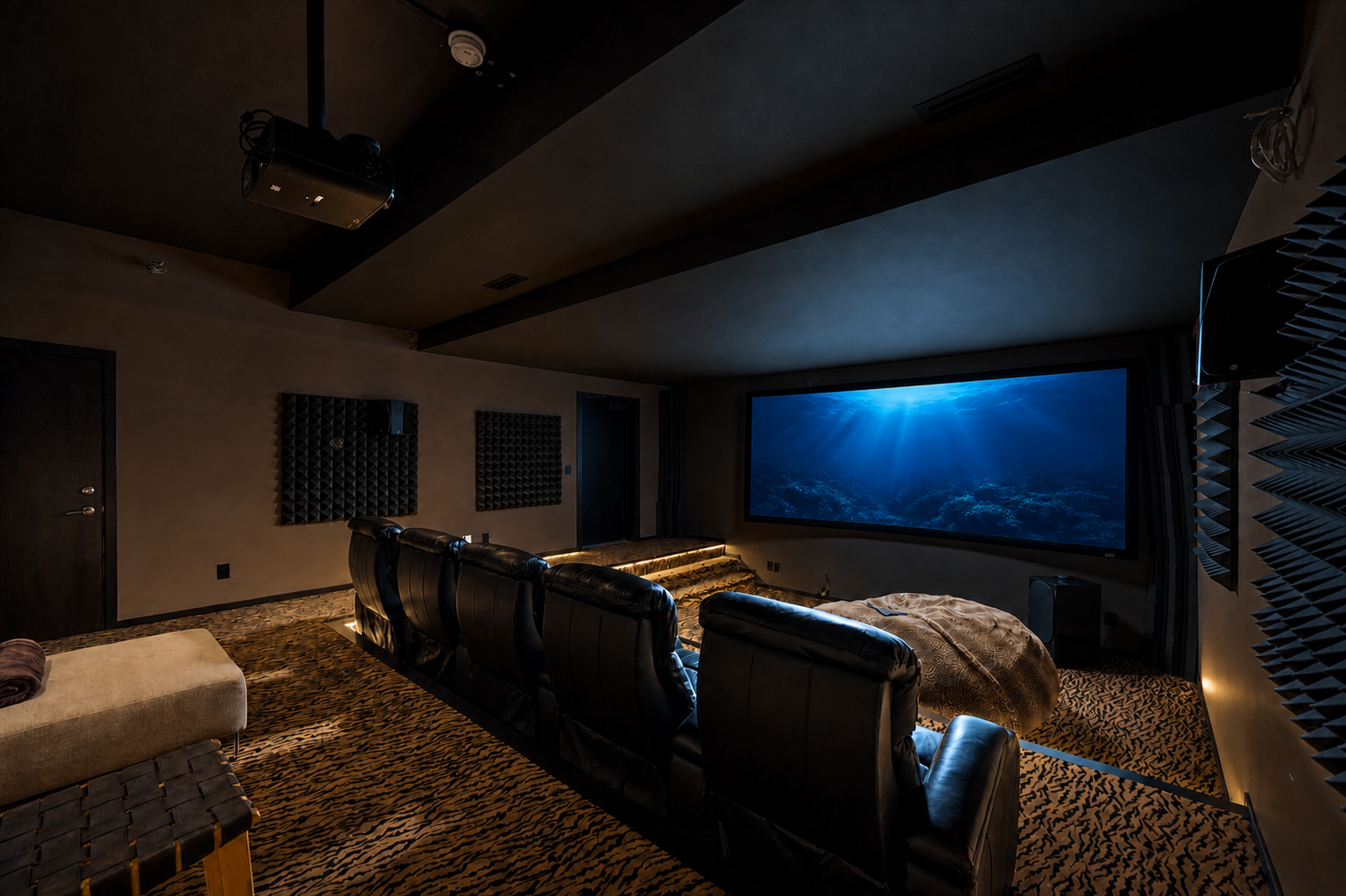 Sound-isolated private theater with a 175-inch screen