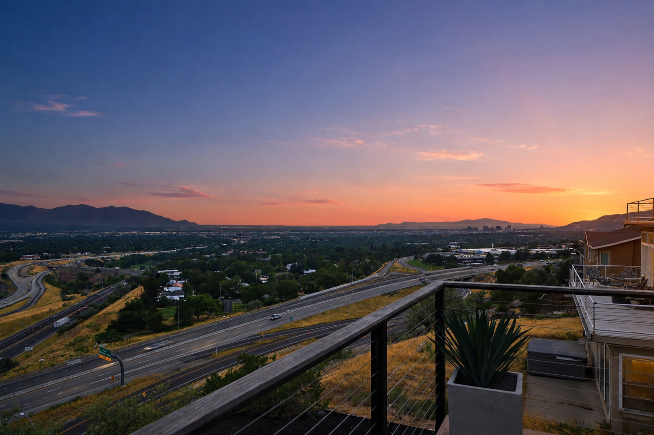 Sunset view over Salt Lake City from the terrace