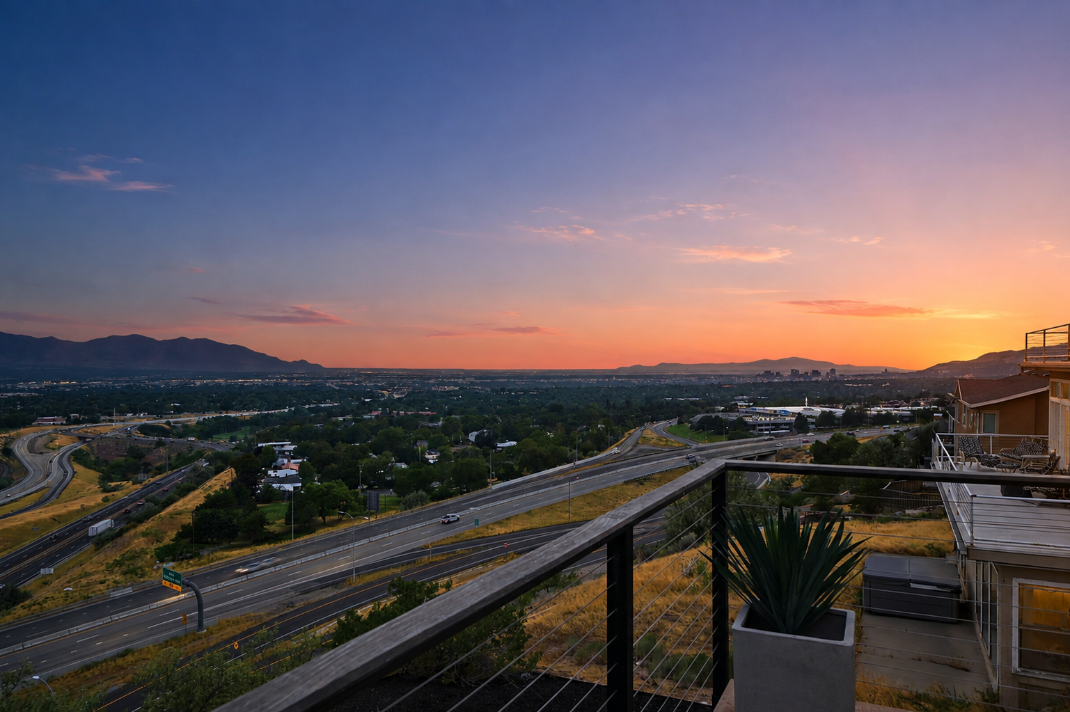 Sunset view over Salt Lake City from the terrace